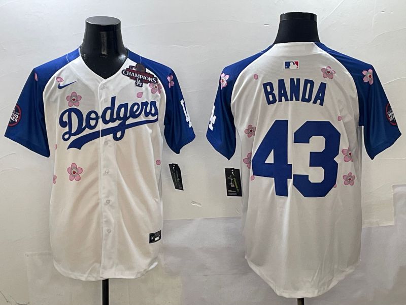 Men Los Angeles Dodgers #43 Banda White Blue Sakura Edition 2025 Nike MLB Jersey style 5->los angeles dodgers->MLB Jersey